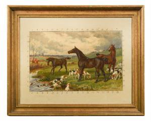 HOPKINS WILLIAM H. 1853-1890,A Hunting scene with hounds crossing a brook into ,Cheffins 2020-03-11