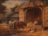 HOPKINS WILLIAM H. 1853-1890,Farmyard scene with horses, chickens and farmworker,Keys GB 2016-11-24