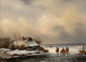 HOPPENBROUWERS Johannes Franciscus 1819-1866,Drie vrouwen met een duwslede op het ijs bi,Venduehuis 2024-02-28
