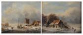 HOPPENBROUWERS Johannes Franciscus 1819-1866,Hollands ijslandschap met schaatsers bij hoe,Bernaerts 2013-10-21