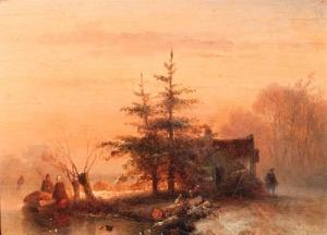 HOPPENBROUWERS Johannes Franciscus 1819-1866,Winter sunset,Christie's GB 1999-01-19