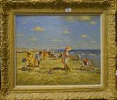 HOPPENOT C,A French seaside view with bathing huts and children,Andrew Smith and Son GB 2013-09-10