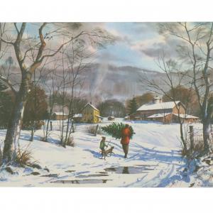 HOPPER Floyd 1909-1984,frozen stream with figures carrying a Christmas tr,Ripley Auctions 2024-12-14