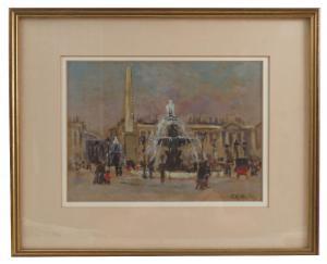 HOPTON Gwendoline Mary 1866-1913,city square with figures and fountain,Serrell Philip GB 2018-09-13