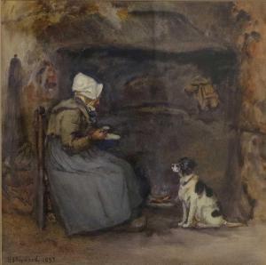 HOPWOOD Henry Silkstone 1860-1914,Woman and dog,1897,Tennant's GB 2024-01-12