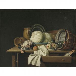 HOREMANS Peter Jacob,Küchenstillleben mit Kupfertöpfen, Früchten, Salat,1774,Neumeister 2023-12-06