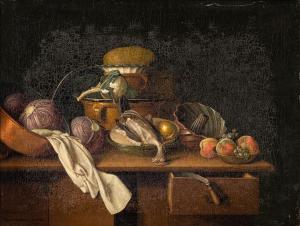 HOREMANS Peter Jacob,Kitchen still life with vegetables, fruits and pou,1774,Nagel 2022-11-16
