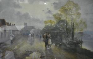 Horses J.L,Village Scene, with figures and horses on a road,1908,Gilding's GB 2016-02-02