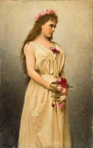 HORST Ludwig 1829-1891,Portrait eines reizenden Mädchens mit Rosenschmuck,Zeller DE 2017-04-20