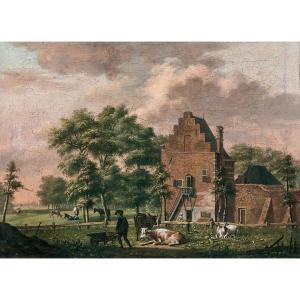 Horstinck Wr,Landscape bustling with Cows and Villagers in front of a house,1786,Tajan FR 2017-10-27