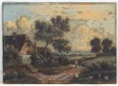 HORTON Etty 1835-1905,Country landscape with cottage figures and ducks,Dickins GB 2019-06-07