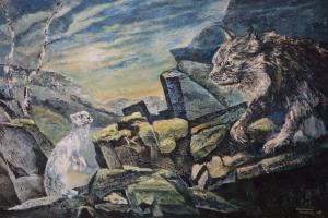 HOSKING Courtenay,An ermine and wild cat in mountainous landscape,1978,Criterion GB 2020-03-09