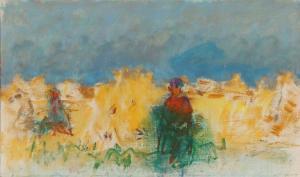 HOST Oluf 1884-1966,Harvest landscape with figures,1950,Bruun Rasmussen DK 2019-09-17