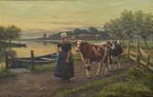 HOUBEN Henri 1858-1931,Landskap med kvinna och kor,Uppsala Auction SE 2015-09-15