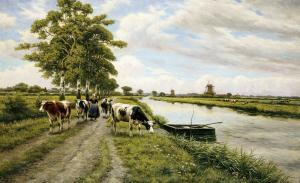 HOUBEN Henri 1858-1931,River view with cowherd,De Vuyst BE 2021-05-15