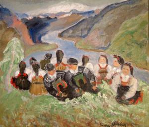 hovland LAURA 1883-1973,Figures seated at the head of a fjord,Gorringes GB 2007-12-05