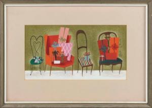 HOWARD Richard E 1912-1996,Four chairs laden with holiday gifts,Eldred's US 2021-12-02