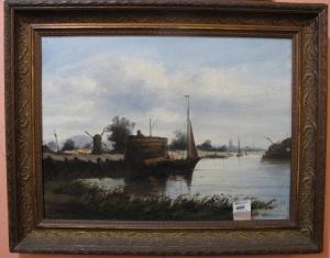 HOWARD William Wing 1900-1900,Quiet back water with sailing barges,Peter Francis GB 2016-09-21