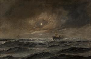 HOYER Edward 1870-1890,Moonlit Marine View with a Steamship,Tooveys Auction GB 2017-05-17