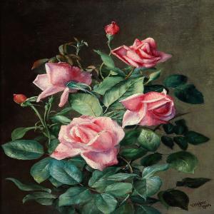 HOYER Peter Julius 1827-1905,Pink roses,1904,Bruun Rasmussen DK 2013-04-22