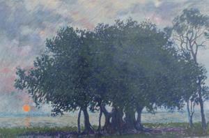 HOYLE James 1900-2000,Waterside Sunset through the Trees,Burchard US 2018-02-25