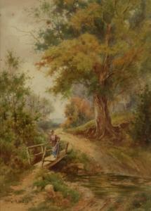 HOYLES William R. 1870-1935,Maid crossing a wooden bridge,Capes Dunn GB 2025-03-11