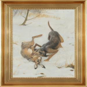 HOYRUP Carl 1893-1961,A running hare and a dog carrying a shot hare,Bruun Rasmussen DK 2008-03-03