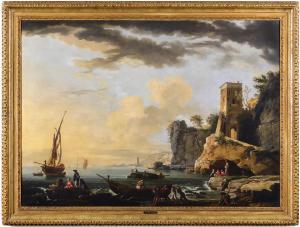 HUÉ Jean François 1751-1823,Paesaggio costiero con figure e imbarcazioni,Cambi IT 2023-06-29
