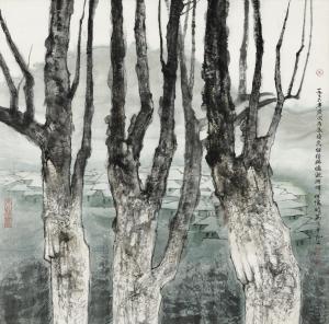 HUAISHOU HE 1941,Tree by the Hudson River Scroll,1976,Christie's GB 2022-12-02