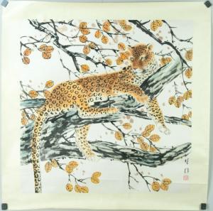 HUANG Chu,Leopard resting on tree,888auctions CA 2015-06-25