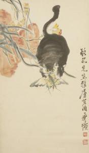 HUANG QI 1864-1957,Cat, butterfly and blossom representing longevity ,Duke & Son GB 2016-05-20