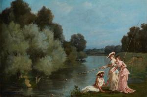 HUAS Pierre Adolphe 1838-1900,Casting the Line,1878,Sotheby's GB 2023-10-06