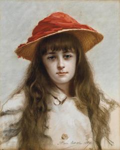 HUAS Pierre Adolphe 1838-1900,Il cappello rosso,1887,Christie's GB 2011-11-25