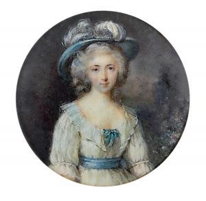 HUAS Pierre Adolphe 1838-1900,Portrait miniature of a lady, wearing a white d,1775,Woolley & Wallis 2023-09-05