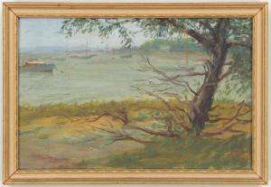 HUBBARD Whitney Myron 1875-1965,bay view with tree and boats,South Bay US 2024-01-31
