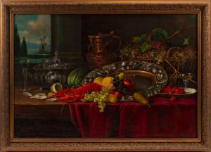 HUBER ANDORF Eduard 1877-1965,Still Life of Fruit with a Lobster and Bask,1909,Neal Auction Company 2022-10-13
