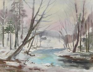 HUBER Ernst 1895-1960,A landscape with a creek in winter,1946,Palais Dorotheum AT 2024-03-14