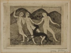 huber henn 1813-1889,Three Graces with a Dog,Everard & Company US 2008-03-05