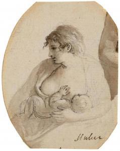 HUBER Jean 1721-1786,A mother breastfeeding,Galerie Koller CH 2017-09-22