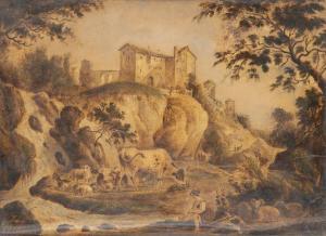 HUBER Jean Daniel 1754-1845,Paysage de campagne,Dogny Auction CH 2018-12-04
