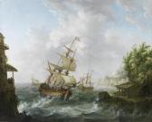 HUBER Johann Kaspar 1752-1827,Seascape with American, British and Dutch Frigates,Bonhams 2015-04-29