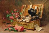 HUBER Leon Charles 1858-1928,A Basket of Cats,Palais Dorotheum AT 2018-02-27