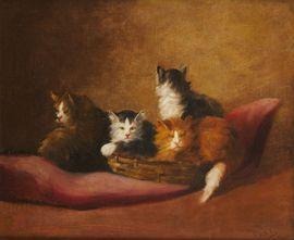 HUBER Leon Charles 1858-1928,Chatons dans un panier,1895,Pescheteau-Badin FR 2021-10-19