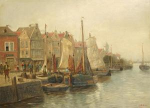 HUBNER Anton 1818-1892,Animated harbour view,Bernaerts BE 2009-06-22