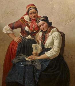 HUBNER Carl Wilhelm 1814-1879,Zwei Mädchen mit einem Brief,1849,Van Ham DE 2021-06-02