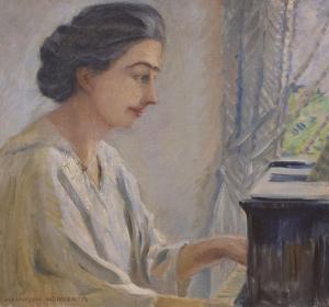 HUBNER Heinrich 1869-1945,Lady playing the piano,1917,Gorringes GB 2022-04-04
