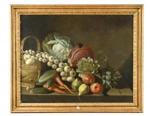 HUBNER Louis 1694-1769,Still life of a brass basket with vegetables and f,Cheffins GB 2020-12-09