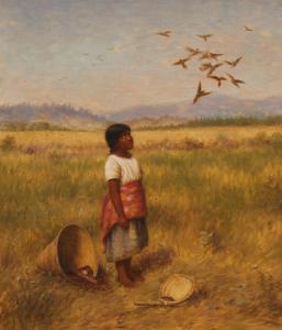 HUDSON Grace Carpenter 1865-1937,A Pomo Indian girl looking up at a flo,1923,John Moran Auctioneers 2023-06-06