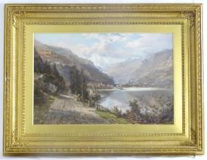 HUDSON ROBERT,Lake Geneva with figures on a path and a boat on t,1883,Claydon Auctioneers 2021-02-18