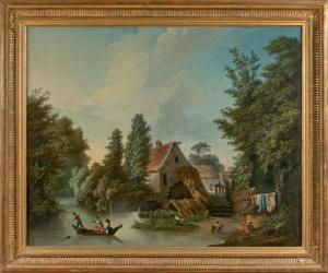 HUET François Villiers,Moulin à eau avec barque et personnages,1791,Beaussant-Lefèvre 2017-12-13